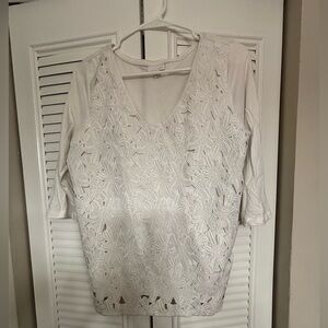 J. Jill Ivory Floral Lace Blouse